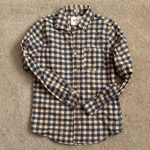Hollister Men's Casual Blue and Tan Plaid Shirt